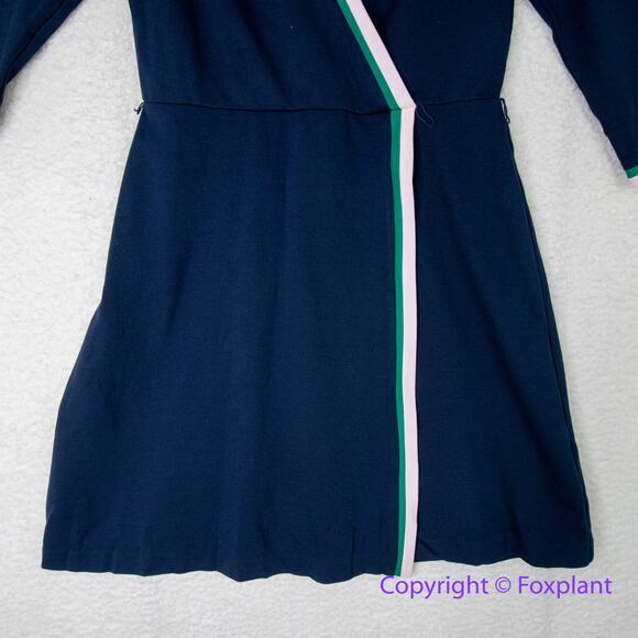 Eliza J Contrast Trim Surplice V-Neck Wrap blue Dress, size 8 - Picture 4 of 16